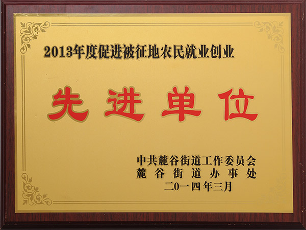 2013年度促進(jìn)被征地農(nóng)民就業(yè)創(chuàng)業(yè)先進(jìn)單位